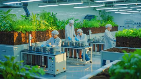 Illustration of Humify's hydrothermal humification process transforming organic waste into superhumus.