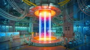 Illustration of the ITER project's central solenoid magnet capable of levitating an aircraft carrier.