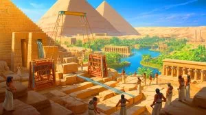 Illustration of advanced hydraulic engineering techniques used by ancient Egyptians for pyramid construction.
