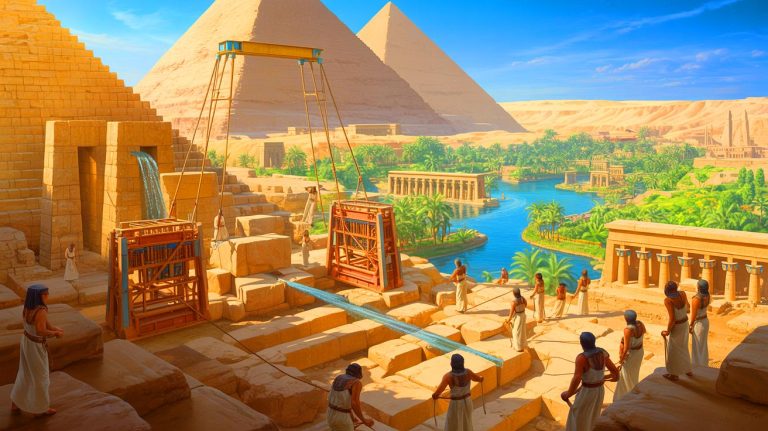 “They Built Pyramids With Water Elevators”: Egypt’s Djoser Complex Had 14 Million Cubic Feet Dam System Floating Stone Blocks Illustration of advanced hydraulic engineering techniques used by ancient Egyptians for pyramid construction.