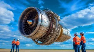 Illustration of China's groundbreaking fully 3D-printed turbojet engine in flight.