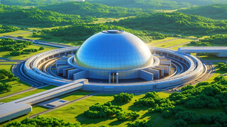 Illustration of China's CFR-1000 fast neutron reactor and its potential impact on global energy strategies.