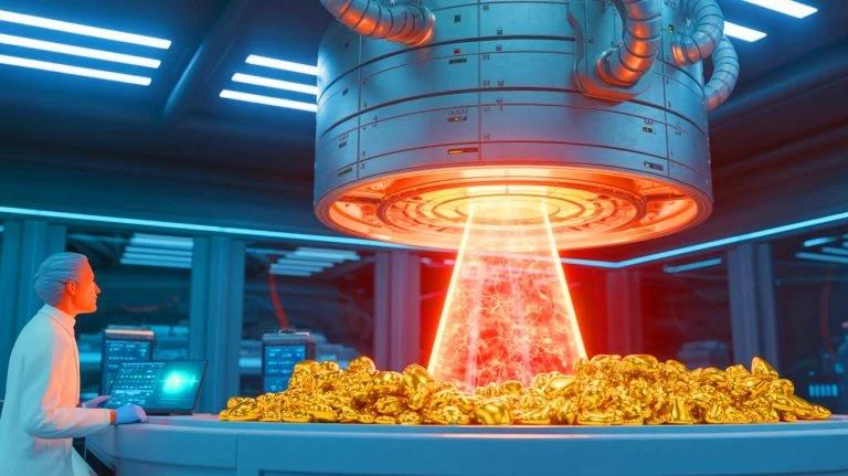 Illustration of a nuclear fusion reactor concept for transforming mercury into gold.