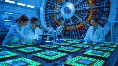 Illustration of specialized radiation-hardened chips designed for CERN's Large Hadron Collider.