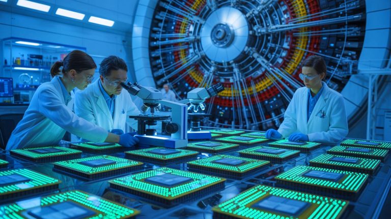 Illustration of specialized radiation-hardened chips designed for CERN's Large Hadron Collider.