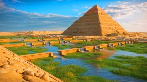 Illustration of a sophisticated water management system near Egypt's Pyramid of Djoser revealing advanced engineering techniques.