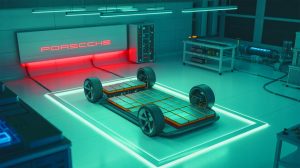 Porsche Sparks Conflict: “We Fear Battery Tech Lag” as Smarter Solutions Threaten The US Auto Market Illustration of Porsche's strategic shift towards high-performance electric vehicle battery research.