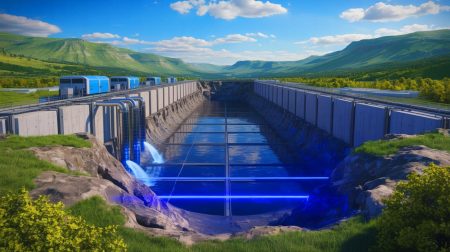 Illustration of an innovative Geochemical Energy Storage system storing energy within rock formations.