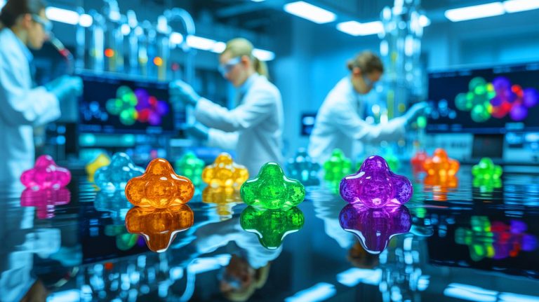 Illustration of researchers developing underwater-adhesive hydrogels inspired by nature and advanced technology.