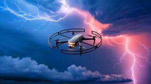 Illustration of a drone equipped to trigger lightning strikes.