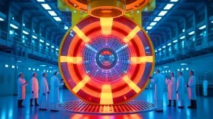 Illustration of the ITER project's central solenoid, a powerful magnet essential for nuclear fusion.