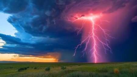 Illustration of a record-breaking 515-mile lightning flash across the Great Plains.