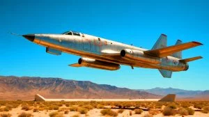 Illustration of the RAT55 aircraft maneuvering near Hangar 18 at Area 51.