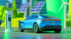 Illustration of lithium-sulfur battery technology revolutionizing electric vehicles with faster charging and higher efficiency.