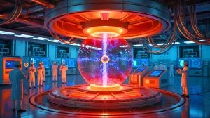 Illustration of China's Experimental Advanced Superconducting Tokamak (EAST) setting a new record in nuclear fusion research.