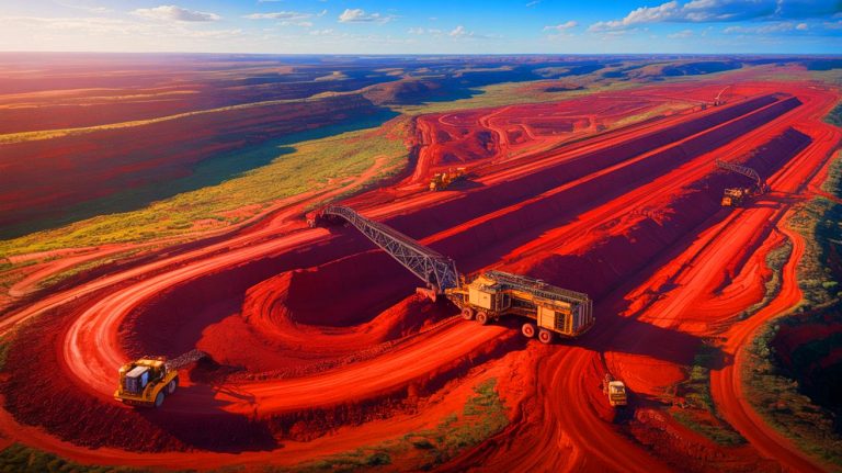 Illustration of the discovery of a massive iron ore deposit in Western Australia's Pilbara region.