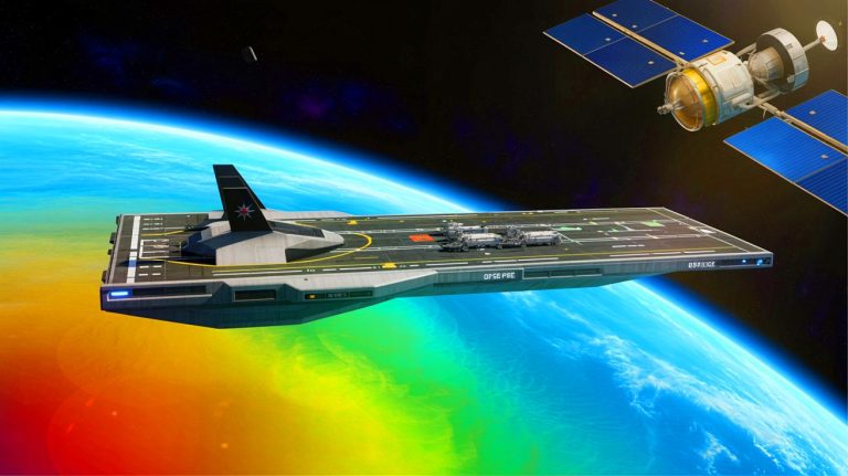 “Warship Hangs Over the Clouds”: Space Force Rushes to Complete First Orbital Carrier Poised to Control the Skies Above Every Nation Illustration of the U.S. Space Force's orbital aircraft carrier developed by Gravitics for enhanced satellite deployment.