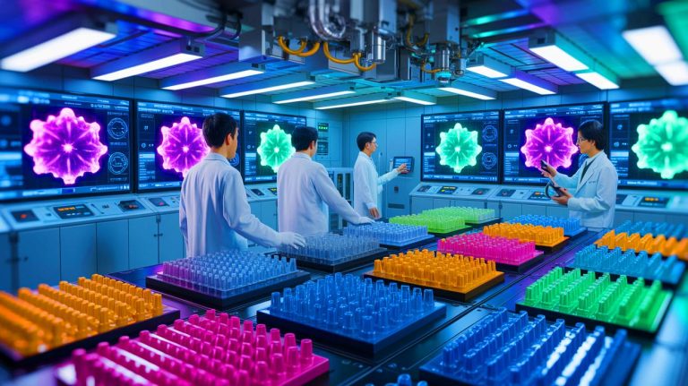 Illustration of Japanese researchers using electron beam technology to recycle PTFE efficiently.