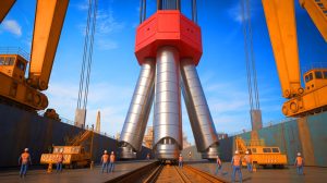 Illustration of the world's largest hydraulic jack developed by China for maritime infrastructure projects.