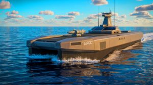 “Robot Warships Fire Tomahawks Now”: Autonomous AIRCAT Bengal MC Launches Cruise Missiles at 57 MPH Without Any Crew Aboard Illustration of the AIRCAT Bengal MC autonomous vessel with advanced missile-launch capabilities enhancing naval operations.