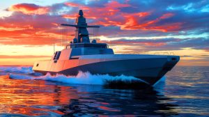 Illustration of the AIRCAT Bengal MC, a cutting-edge autonomous naval vessel revolutionizing maritime defense technology.
