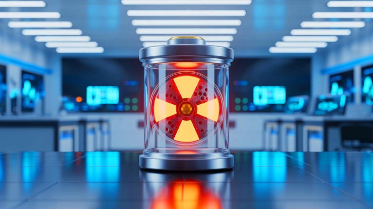 Illustration of a rechargeable battery utilizing depleted uranium for innovative energy storage solutions.