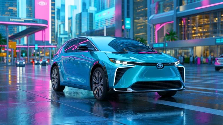Illustration of Toyota's innovative hydrogen fuel-cell technology and record-breaking engine advancements.