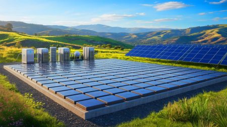 Illustration of Inlyte Energy's iron-salt battery system deployed in wildfire-prone Sonoma County.