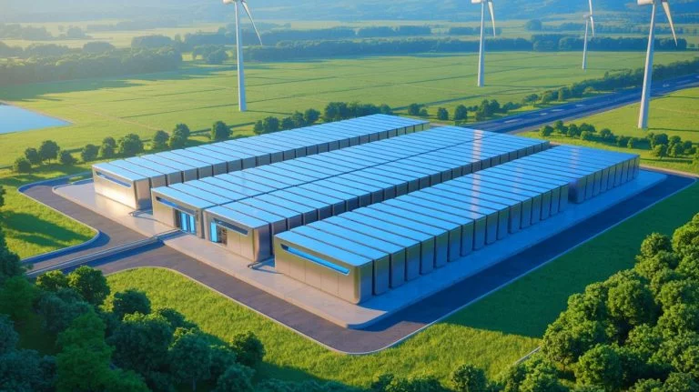 Illustration of the first grid-scale sodium-ion battery storage system launched by Peak Energy in the United States.