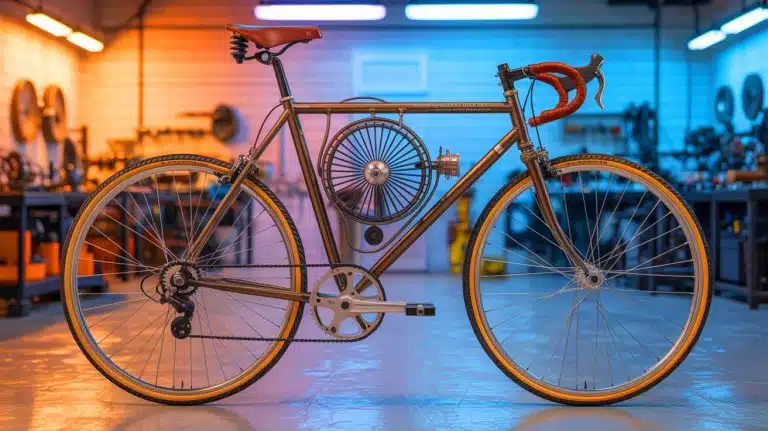 Illustration of a bicycle powered by a 200-year-old Stirling engine operating solely on heat.