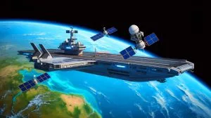 Illustration of the orbital aircraft carrier developed by the U.S. Space Force and Gravitics for enhanced satellite deployment.