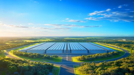 Illustration of the Waratah Super Battery in Australia stabilizing the power grid with renewable energy.