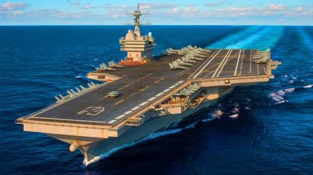 Illustration of the USS Gerald R. Ford, the world's largest and most advanced aircraft carrier.