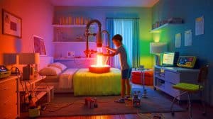 “12-Year-Old Built Nuclear Reactor In Bedroom”: FBI Agents Reveal Child Creating Fusion That Terrified Entire Neighborhood Illustration of Jackson Oswalt conducting a nuclear fusion experiment in his bedroom.