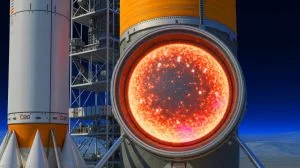 Illustration of a boron-based rocket fuel compound with a spring-like structure releasing energy during combustion.