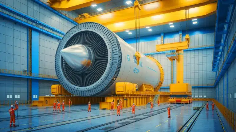 Illustration of a massive turbine generator upgrade at the Temelín Nuclear Power Plant in Czechia.
