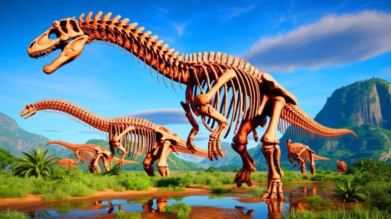 Illustration of Sauropod Dinosaurs Affected by Osteomyelitis in Ancient Brazil.