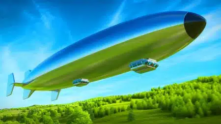 Illustration of a hydrogen-powered airship designed by Kelluu for surveillance and military applications.