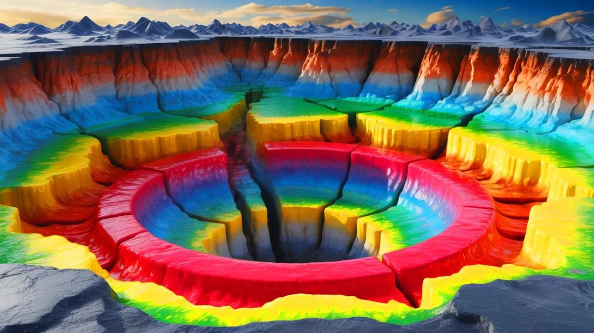 Illustration of the Earth's vast natural hydrogen reserves beneath the crust as a potential clean energy source.