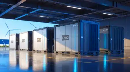 Illustration of BYD's Haohan Battery System Revolutionizing Grid-Scale Energy Storage.