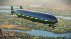 Illustration of a hydrogen-powered airship developed by Kelluu for advanced surveillance and military applications.