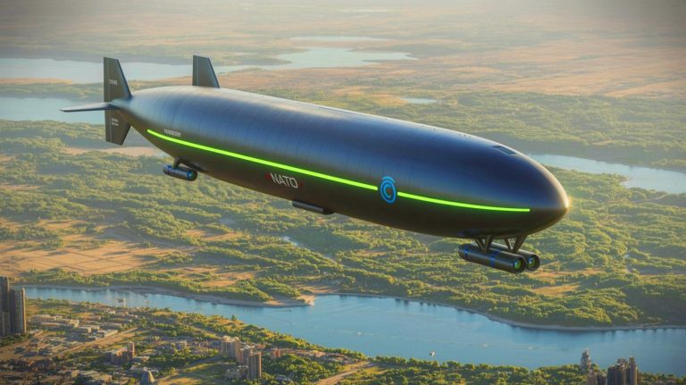 “Imagine A Swarm Of These After A Hurricane”: Finnish Engineers Create Hydrogen Airship That Flies 12 Hours While NATO Prepares Major Drone Exercise Illustration of a hydrogen-powered airship developed by Kelluu for advanced surveillance and military applications.