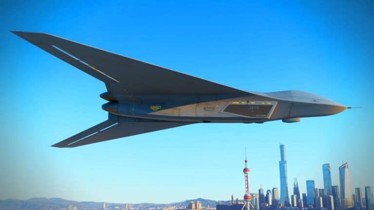 Illustration of China's new unmanned stealth fighter drone, the Unmanned Air Superiority Fighter, showcased during a military parade.