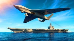 Illustration of China's GJ-11 ship-launched stealth combat drone.