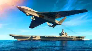 Illustration of China's GJ-11 ship-launched stealth combat drone.