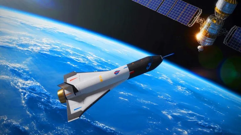 Illustration of China's Shenlong spaceplane completing its third orbital mission.