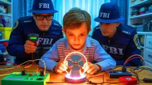 Illustration of a young scientist achieving nuclear fusion in his bedroom, prompting an FBI visit.