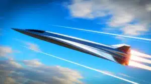 Illustration of a solid-fuel ramjet-powered hypersonic vehicle in flight testing.