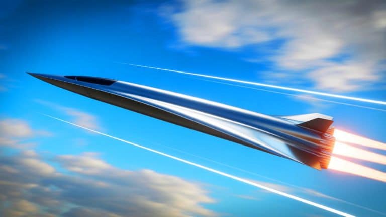 Illustration of a solid-fuel ramjet-powered hypersonic vehicle in flight testing.