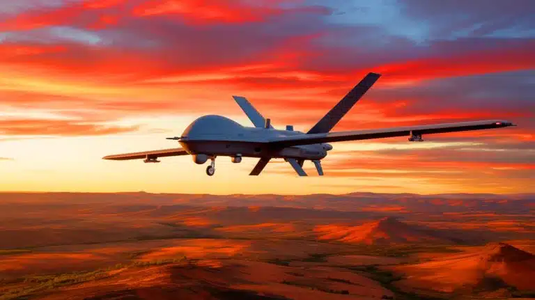 Illustration of the MQ-28 Ghost Bat drone during its flight trials at RAAF Base Tindal.